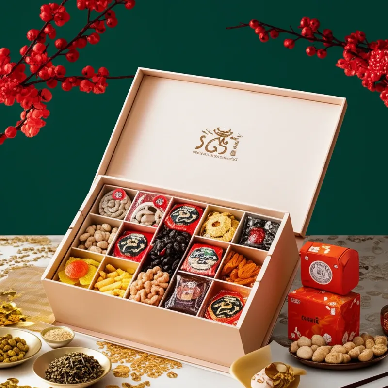 Hộp quà Tết doanh nghiệp được cá nhân hóa với logo công ty, thể hiện sự chu đáo và chuyên nghiệp.