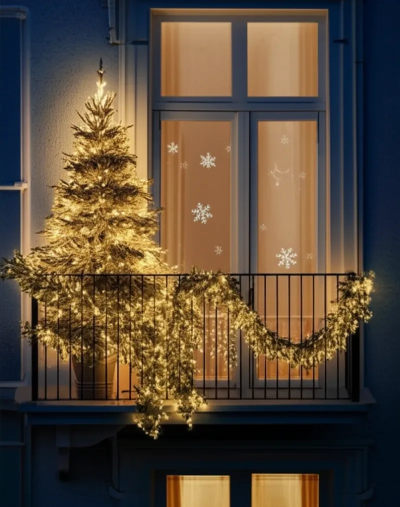 Ý tưởng trang trí Giáng sinh ngoài trời cho không gian nhỏ, tận dụng ban công và cửa sổ hiệu quả.