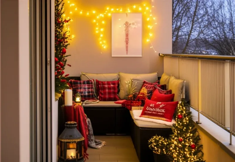 Ý tưởng trang trí Noel cho ban công đẹp, lung linh với đèn và cây xanh của Peony Home