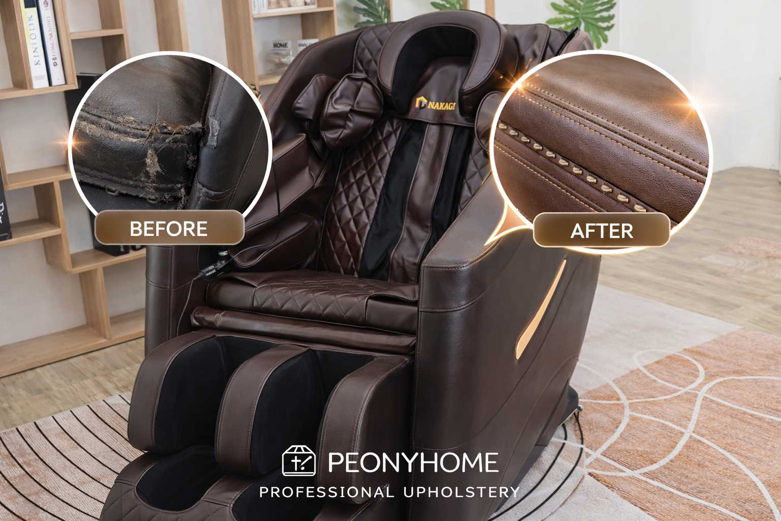 Bọc lại ghế massage tại nhà TPHCM PeonyHome chuyên tháo hệ điện an toàn