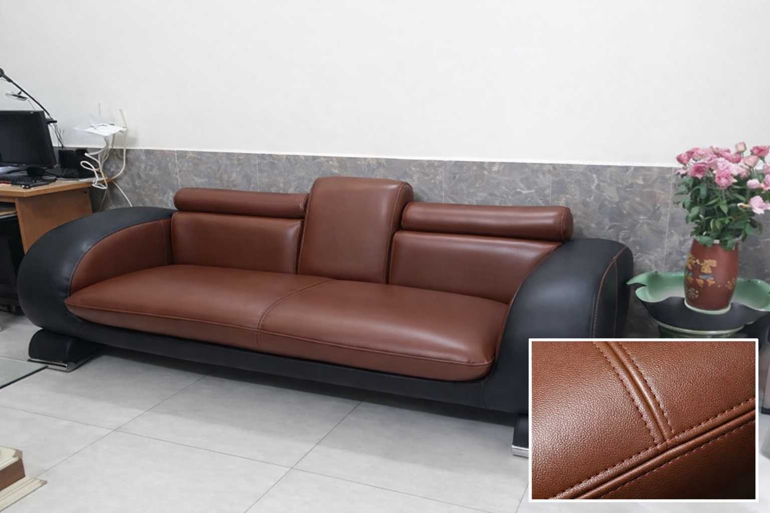 Sofa sau khi bọc lại Microfiber Hàn Quốc màu cognac tại Quận 7 TPHCM PeonyHome